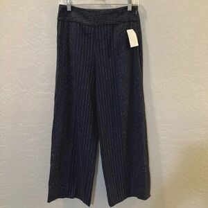 Rebecca Taylor Navy Striped Wool Blend Wide Leg Pants